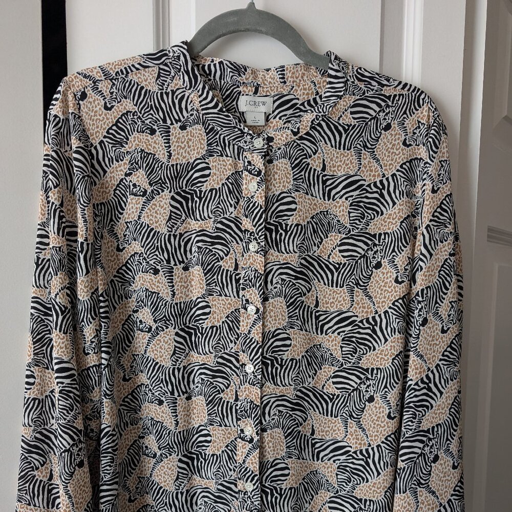 J Crew Factory Zebra/Cheetah Print Blouse L